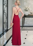 Raegan Sheath/Column V-neck Floor-Length Jersey Prom Dresses With Ruffle UKP0014233