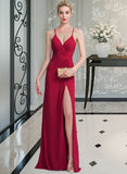 Raegan Sheath/Column V-neck Floor-Length Jersey Prom Dresses With Ruffle UKP0014233