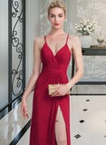 Raegan Sheath/Column V-neck Floor-Length Jersey Prom Dresses With Ruffle UKP0014233