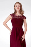 Elegant A Line Cap Sleeve Burgundy Lace Prom Dresses with Chiffon, Bridesmaid Dresses SJS15145