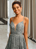 Kaylah Ball-Gown/Princess V-neck Floor-Length Tulle Prom Dresses UKP0014235