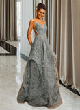 Kaylah Ball-Gown/Princess V-neck Floor-Length Tulle Prom Dresses UKP0014235