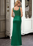 Giovanna A-Line Square Neckline Sweep Train Satin Prom Dresses With Lace Sequins Split Front UKP0014238