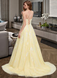 Saniya Ball-Gown/Princess Square Neckline Sweep Train Tulle Prom Dresses UKP0014242