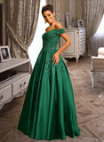 Kinley Ball-Gown/Princess Off the Shoulder Floor-Length Satin Prom Dresses With Sequins UKP0014243