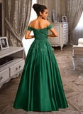 Kinley Ball-Gown/Princess Off the Shoulder Floor-Length Satin Prom Dresses With Sequins UKP0014243