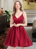 Brynn A-Line V-neck Knee-Length Satin Prom Dresses UKP0014244