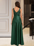 Laney Ball-Gown/Princess Scoop Neck Floor-Length Satin Prom Dresses With Lace Sequins UKP0014248