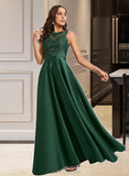 Laney Ball-Gown/Princess Scoop Neck Floor-Length Satin Prom Dresses With Lace Sequins UKP0014248