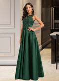 Laney Ball-Gown/Princess Scoop Neck Floor-Length Satin Prom Dresses With Lace Sequins UKP0014248