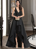 Caylee Ball-Gown/Princess V-neck Asymmetrical Satin Prom Dresses With Cascading Ruffles UKP0014249