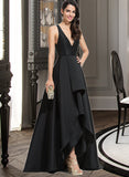 Caylee Ball-Gown/Princess V-neck Asymmetrical Satin Prom Dresses With Cascading Ruffles UKP0014249