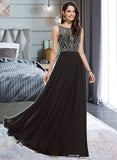 Nicole A-Line Scoop Neck Floor-Length Chiffon Prom Dresses With Beading Sequins UKP0014250