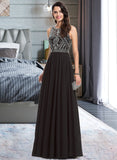 Nicole A-Line Scoop Neck Floor-Length Chiffon Prom Dresses With Beading Sequins UKP0014250