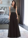 Nicole A-Line Scoop Neck Floor-Length Chiffon Prom Dresses With Beading Sequins UKP0014250