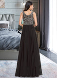 Nicole A-Line Scoop Neck Floor-Length Chiffon Prom Dresses With Beading Sequins UKP0014250