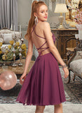 Carla A-Line Scoop Neck Knee-Length Chiffon Prom Dresses With Beading UKP0014251