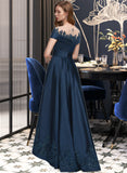 Sarahi Ball-Gown/Princess Scoop Neck Asymmetrical Satin Prom Dresses With Sequins Pockets UKP0014252