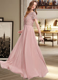 Kylee A-Line Scoop Neck Floor-Length Chiffon Prom Dresses With Sequins UKP0014255