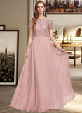 Kylee A-Line Scoop Neck Floor-Length Chiffon Prom Dresses With Sequins UKP0014255