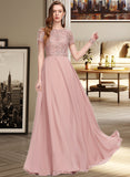 Kylee A-Line Scoop Neck Floor-Length Chiffon Prom Dresses With Sequins UKP0014255