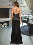 Sasha Sheath/Column Cowl Neck Floor-Length Satin Prom Dresses With Ruffle Beading UKP0014256