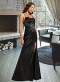 Sasha Sheath/Column Cowl Neck Floor-Length Satin Prom Dresses With Ruffle Beading UKP0014256