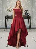 Violet Ball-Gown/Princess Off-the-Shoulder Asymmetrical Satin Prom Dresses With Lace Beading Sequins Bow(s) UKP0014257