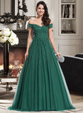 Estrella Ball-Gown/Princess V-neck Sweep Train Tulle Prom Dresses With Lace UKP0014258