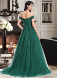 Estrella Ball-Gown/Princess V-neck Sweep Train Tulle Prom Dresses With Lace UKP0014258