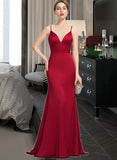 Cheryl Trumpet/Mermaid V-Neck Sweep Train Satin Prom Dresses UKP0014260