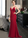 Cheryl Trumpet/Mermaid V-Neck Sweep Train Satin Prom Dresses UKP0014260