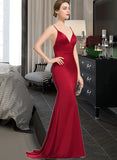 Cheryl Trumpet/Mermaid V-Neck Sweep Train Satin Prom Dresses UKP0014260