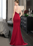 Cheryl Trumpet/Mermaid V-Neck Sweep Train Satin Prom Dresses UKP0014260