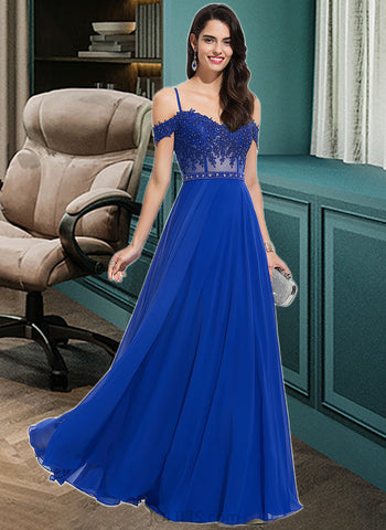 Annika A-Line Sweetheart Off-the-Shoulder Floor-Length Chiffon Prom Dresses With Beading Sequins UKP0014261