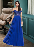 Annika A-Line Sweetheart Off-the-Shoulder Floor-Length Chiffon Prom Dresses With Beading Sequins UKP0014261