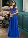 Annika A-Line Sweetheart Off-the-Shoulder Floor-Length Chiffon Prom Dresses With Beading Sequins UKP0014261