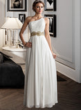 Philippa A-Line One-Shoulder Floor-Length Chiffon Prom Dresses With Ruffle Beading Sequins Split Front UKP0014262