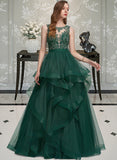 Martha Ball-Gown/Princess Scoop Neck Floor-Length Tulle Prom Dresses With Ruffle Lace UKP0014263