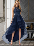 Alexia Ball-Gown/Princess Scoop Neck Asymmetrical Tulle Prom Dresses With Lace Beading Sequins UKP0014265