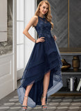 Alexia Ball-Gown/Princess Scoop Neck Asymmetrical Tulle Prom Dresses With Lace Beading Sequins UKP0014265