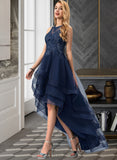 Alexia Ball-Gown/Princess Scoop Neck Asymmetrical Tulle Prom Dresses With Lace Beading Sequins UKP0014265