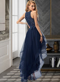 Alexia Ball-Gown/Princess Scoop Neck Asymmetrical Tulle Prom Dresses With Lace Beading Sequins UKP0014265