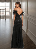 Isabella Sheath/Column Scoop Neck Floor-Length Sequined Prom Dresses With Feather Sequins UKP0014267