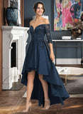 Ally Ball-Gown/Princess Off-the-Shoulder Asymmetrical Satin Prom Dresses With Sequins UKP0014268