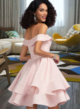 Janae A-Line Off-the-Shoulder Short/Mini Stretch Crepe Prom Dresses With Cascading Ruffles UKP0014269