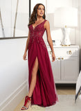 Rhianna Ball-Gown/Princess V-neck Floor-Length Tulle Prom Dresses With Sequins UKP0014270