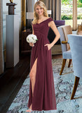 Jasmin A-Line Off-the-Shoulder Floor-Length Chiffon Prom Dresses With Ruffle Split Front Pockets UKP0014273