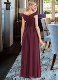 Jasmin A-Line Off-the-Shoulder Floor-Length Chiffon Prom Dresses With Ruffle Split Front Pockets UKP0014273