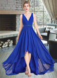 Gill A-Line V-neck Asymmetrical Chiffon Prom Dresses With Ruffle Beading Sequins UKP0014274